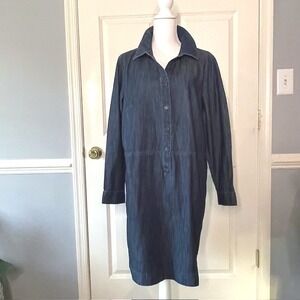 Talbots Woman's 16 Denim Shirt Dress Cotton Long Sleeve Classic Dark Wash Casual